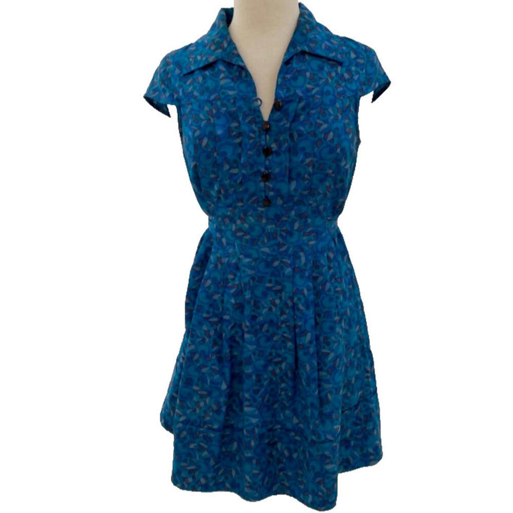 Marc By Marc Jacobs Silk Blend Floral Print Cap Sleeve Shirt Dress Blue 4 Tie - Picture 2 of 9